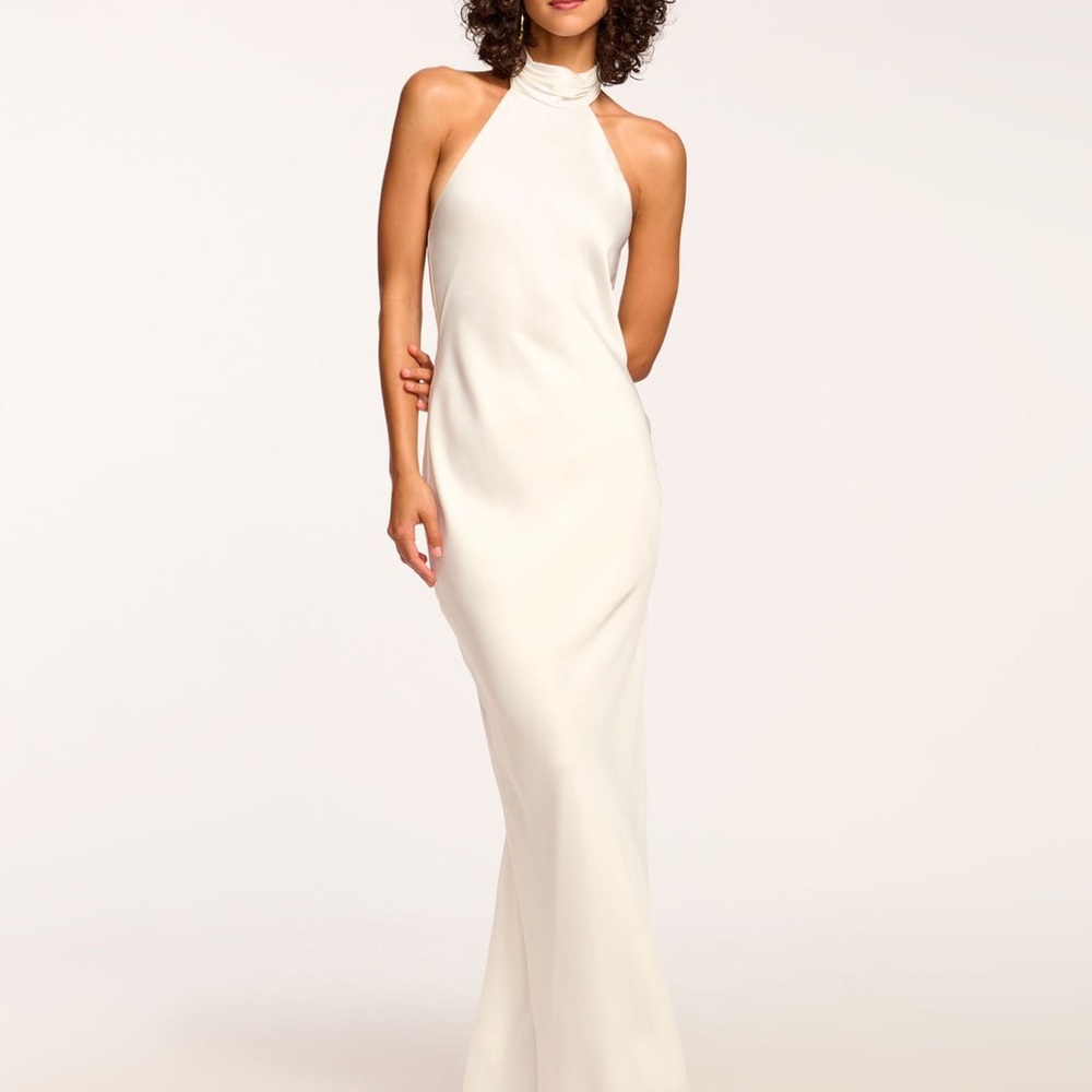 Elegant White Halter Neck Dress